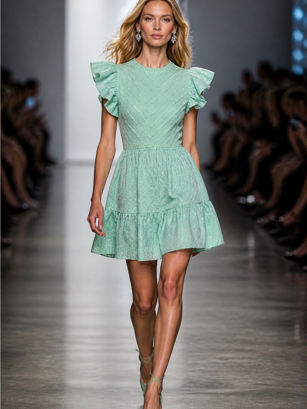 NWT Saylor Women’s Large Carraway Mini Dress Womens Aqua Smocked Flutter Slv